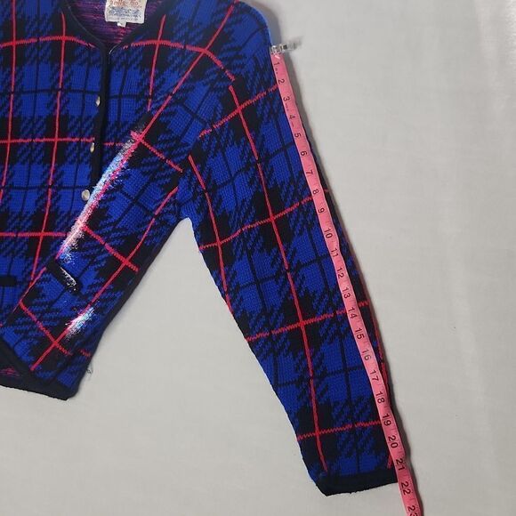 Vintage Y2K 90s TALLY-HO Women's Cardigan Sweater Coatigan Tartan Plaid - Picture 10 of 10